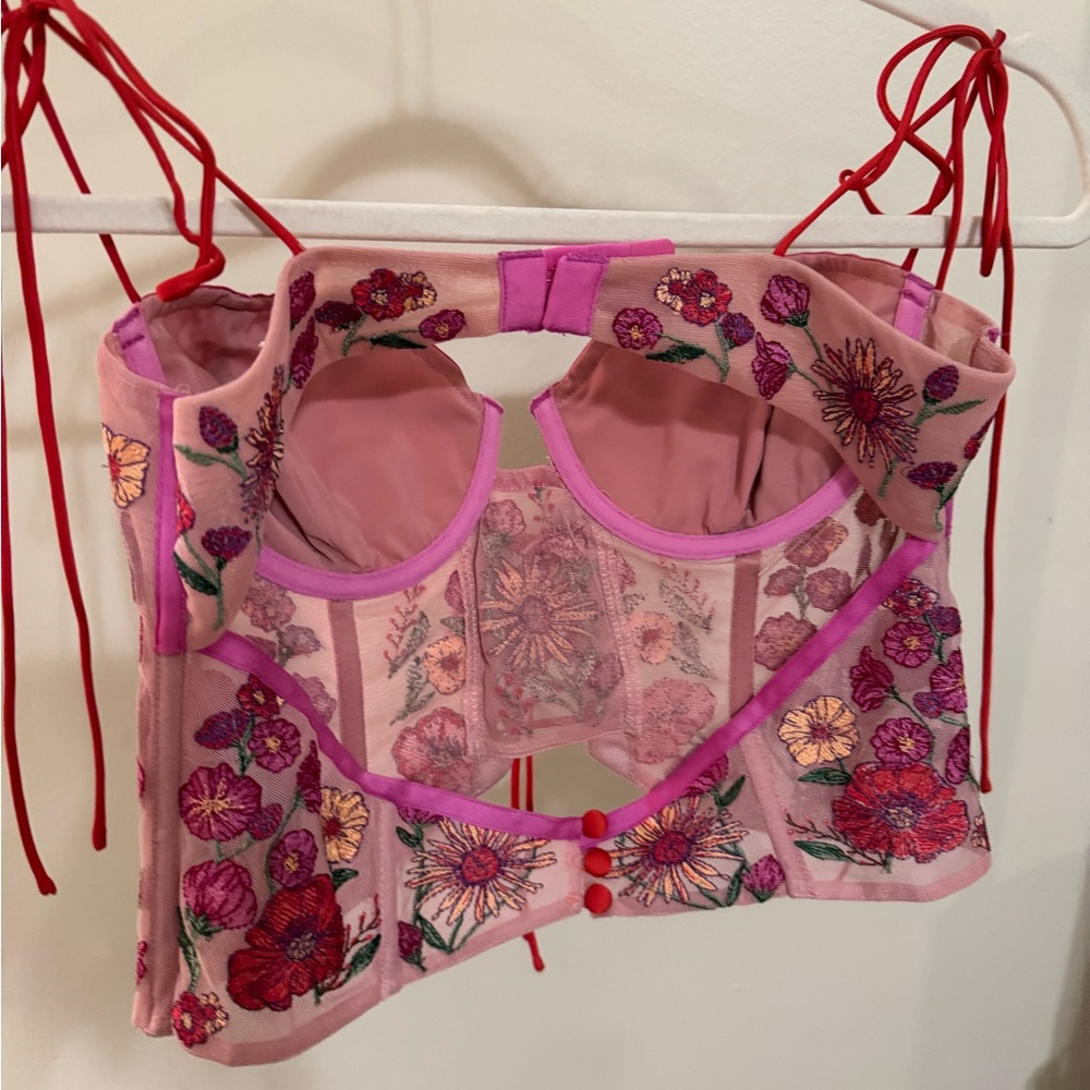 For Love And Lemons Pink Floral Lace-Up Corset - Picture 3 of 4